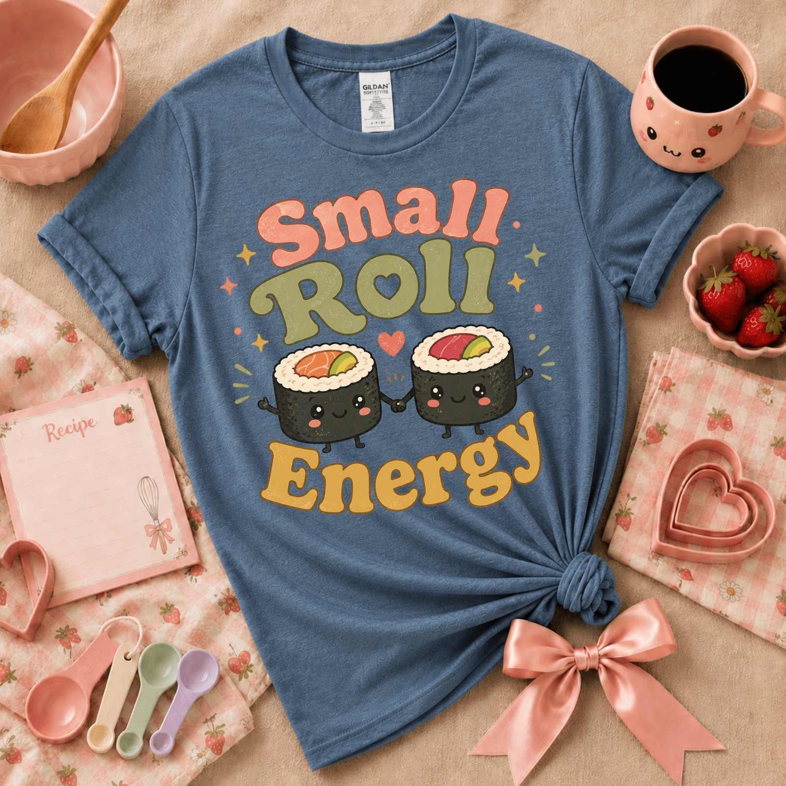 Small Roll Energy | Cute Food Graphic T-Shirt