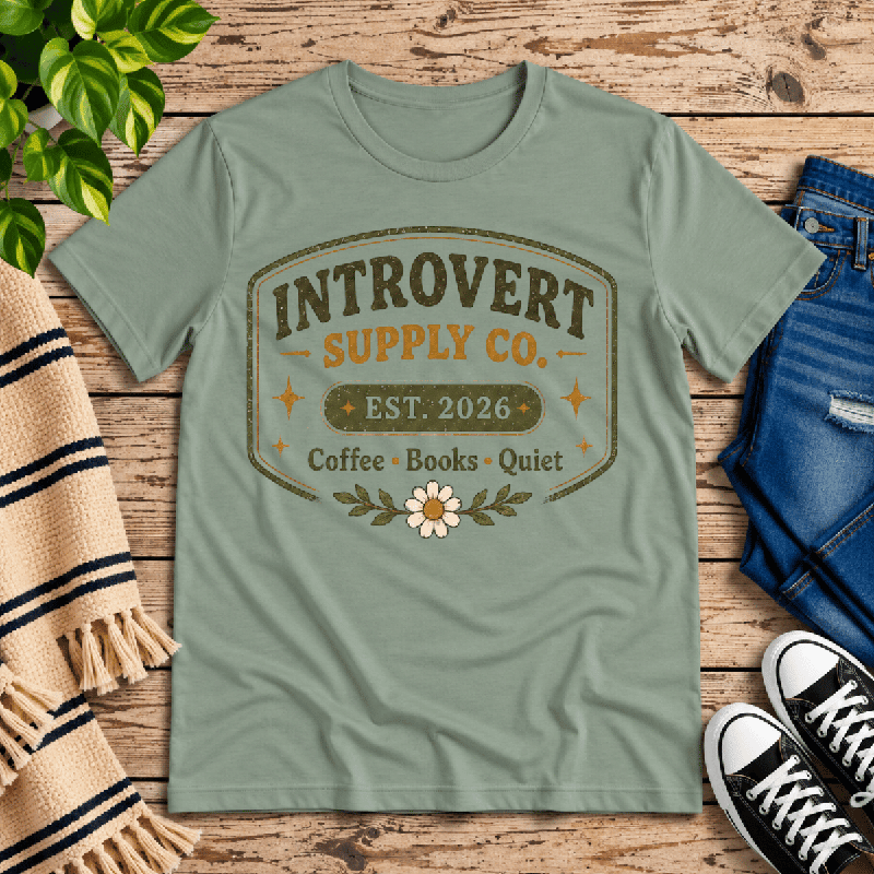 Introvert Supply Co. Premium T-Shirt in sage, flat lay