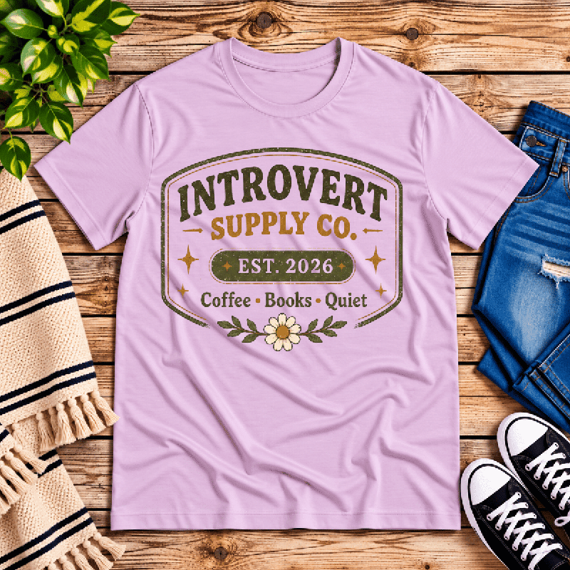 Introvert Supply Co. Premium T-Shirt in lilac, flat lay