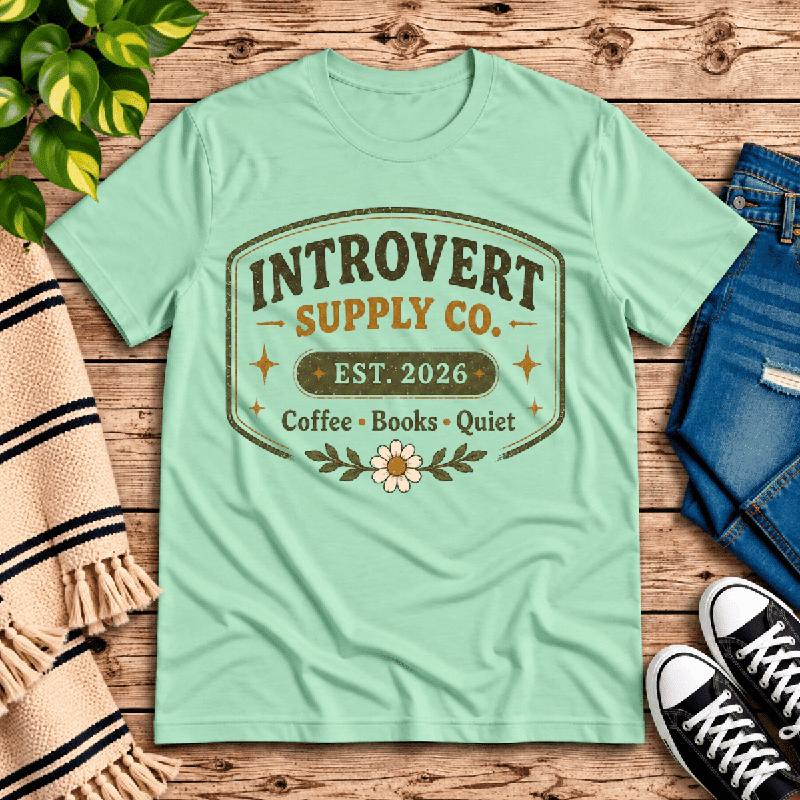 Introvert Supply Co. Premium T-Shirt in mint, flat lay