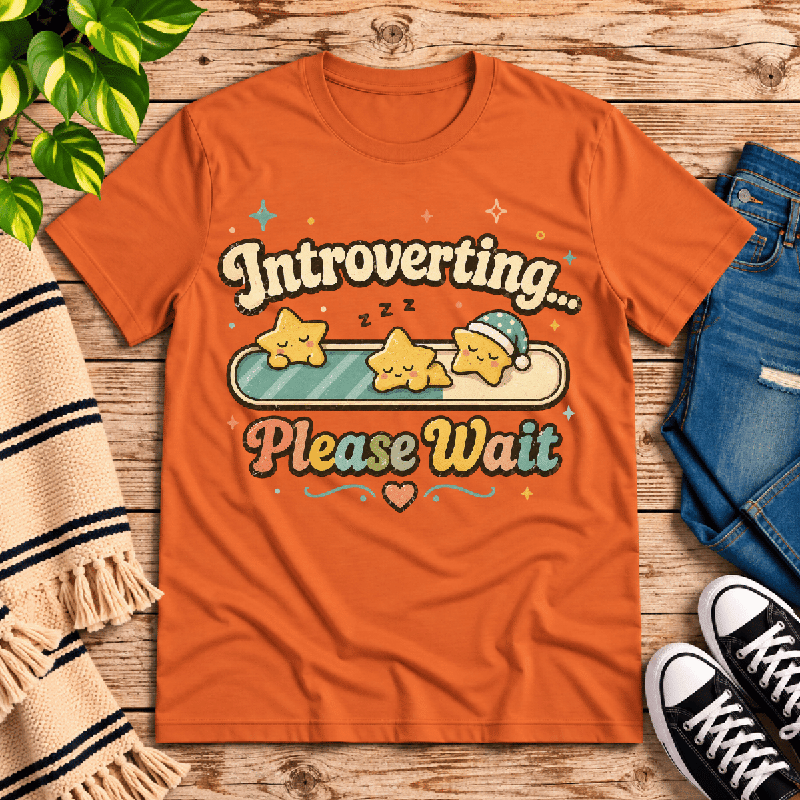 Introverting... Please Wait Premium T-Shirt in burnt orange, flat lay