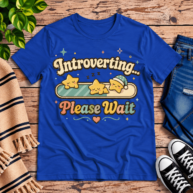 Introverting... Please Wait Premium T-Shirt in true royal blue, flat lay