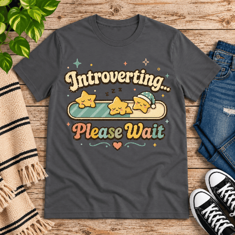 Introverting... Please Wait Premium T-Shirt in asphalt gray, flat lay