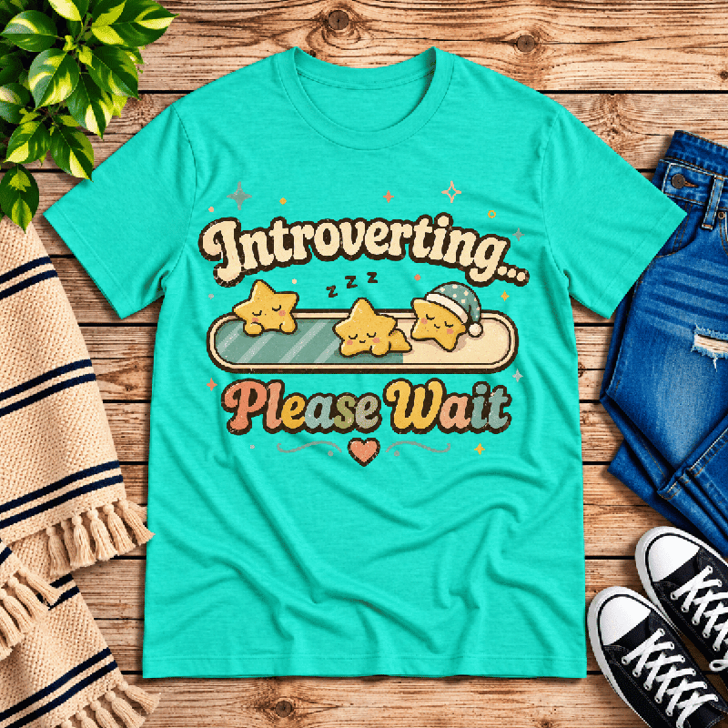 Introverting... Please Wait Premium T-Shirt in heather sea green, flat lay
