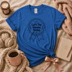 Left The House introvert graphic t-shirt cozy flat lay in iris blue.