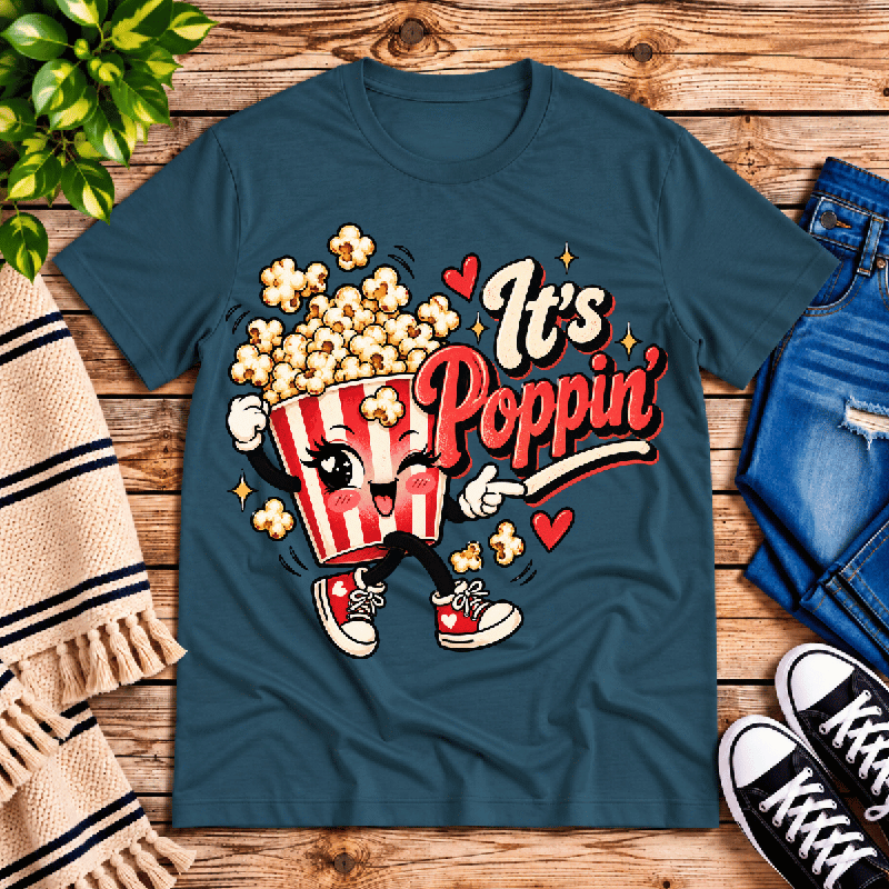 It's Poppin' Premium T-Shirt in deep teal, flat lay