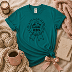 Left The House introvert graphic t-shirt cozy flat lay in jade dome.