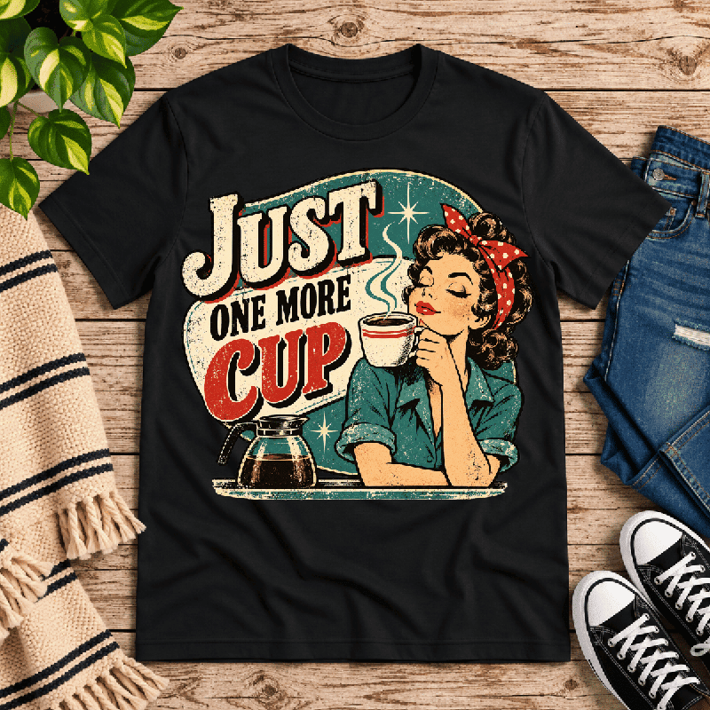 Just One More Premium T-Shirt in vintage black, flat lay