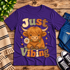 Just Vibing Cow Premium T-Shirt in team purple, flat lay