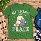 Keeping My Peace Premium T-Shirt in leaf green, flat lay
