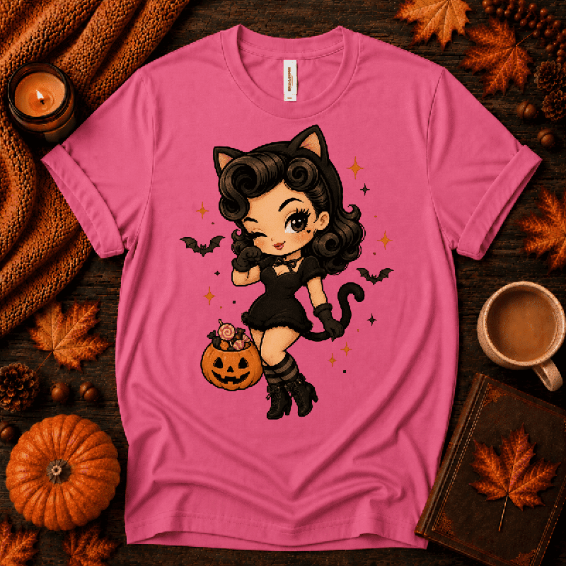 Kitty Kate Premium T-Shirt in charity pink, flat lay