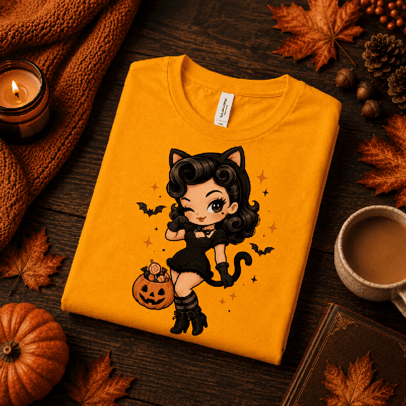 Kitty Kate Premium T-Shirt in gold, folded close-up