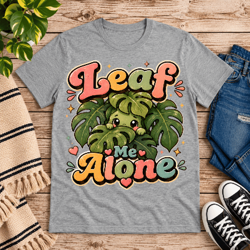 Leaf Me Alone Premium T-Shirt in athletic heather gray, flat lay
