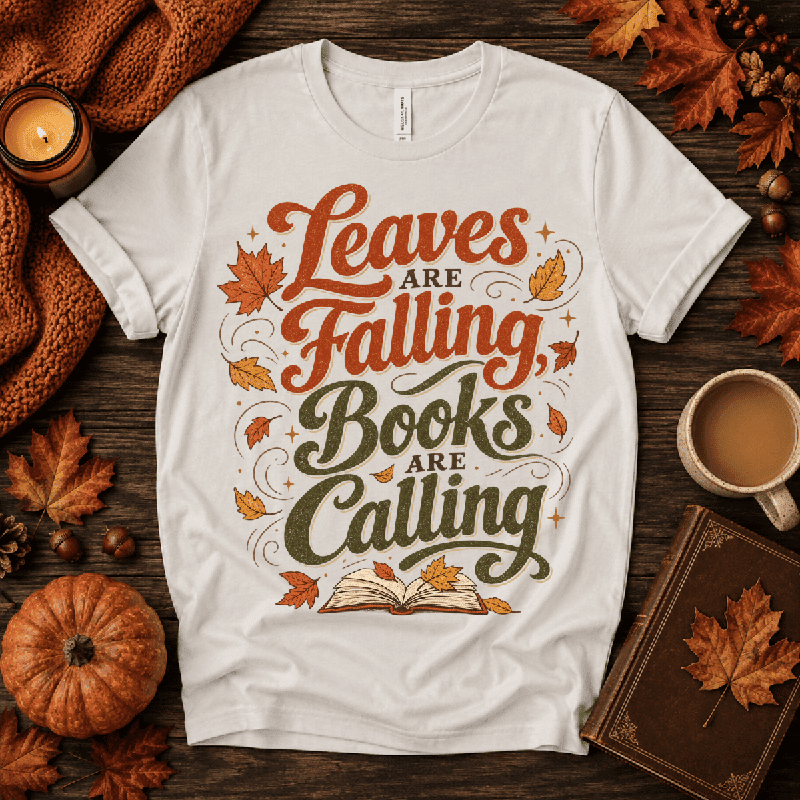 Leaves Are Falling Premium T-Shirt in vintage white, flat lay with autumn props