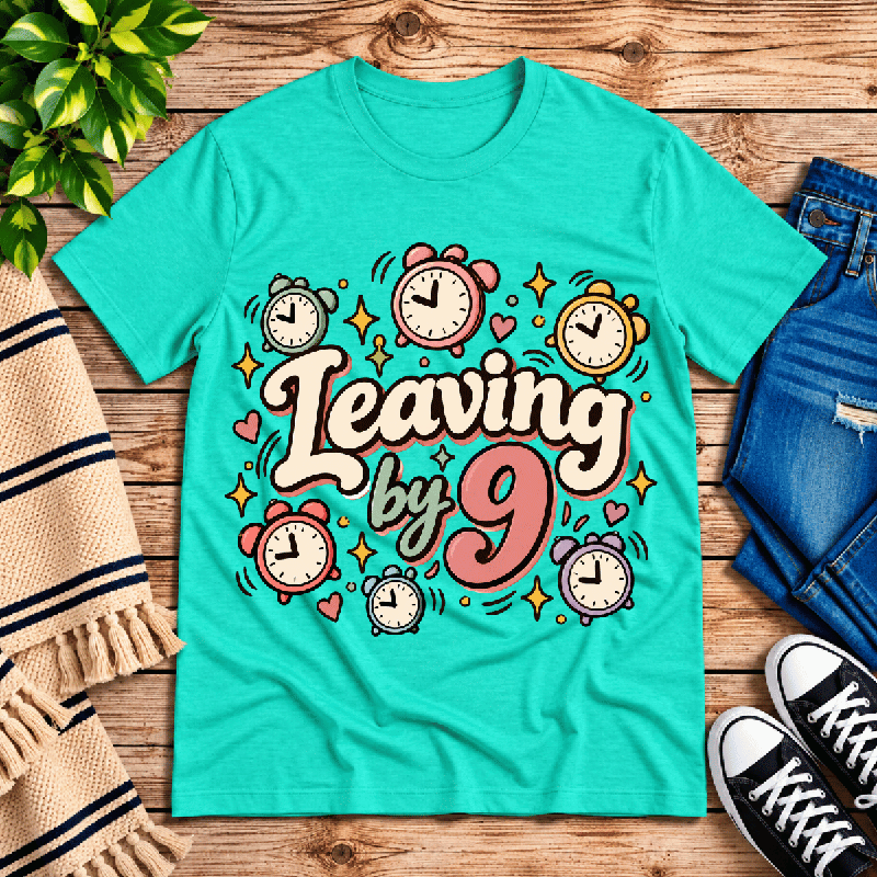 Leaving by 9 Premium T-Shirt in heather sea green, flat lay