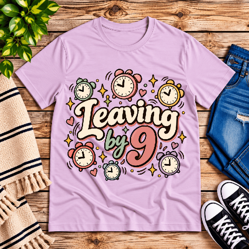 Leaving by 9 Premium T-Shirt in lilac, flat lay