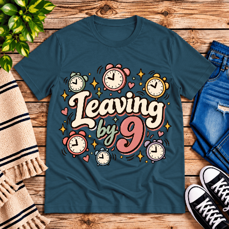 Leaving by 9 Premium T-Shirt in deep teal, flat lay