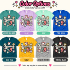 Leaving by 9 Premium T-Shirt color chart: Heather Sea Green, Lilac, Mint, True Royal, Deep Teal, Gold, Athletic Heather, Vintage Black