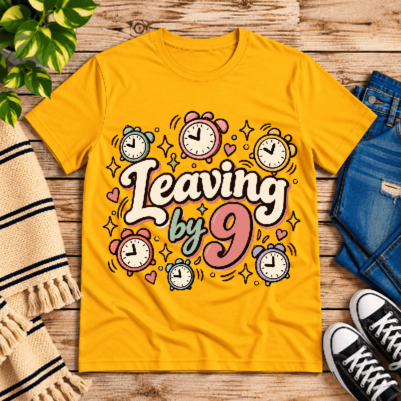 Leaving by 9 Premium T-Shirt in gold, flat lay