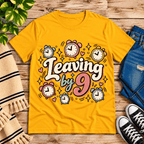 Leaving by 9 Premium T-Shirt in gold, flat lay