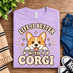 Life Is Better Premium T-Shirt in lilac, folded close-up with neck tag showing