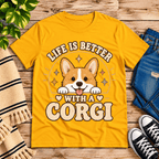 Life Is Better Premium T-Shirt in gold, flat lay