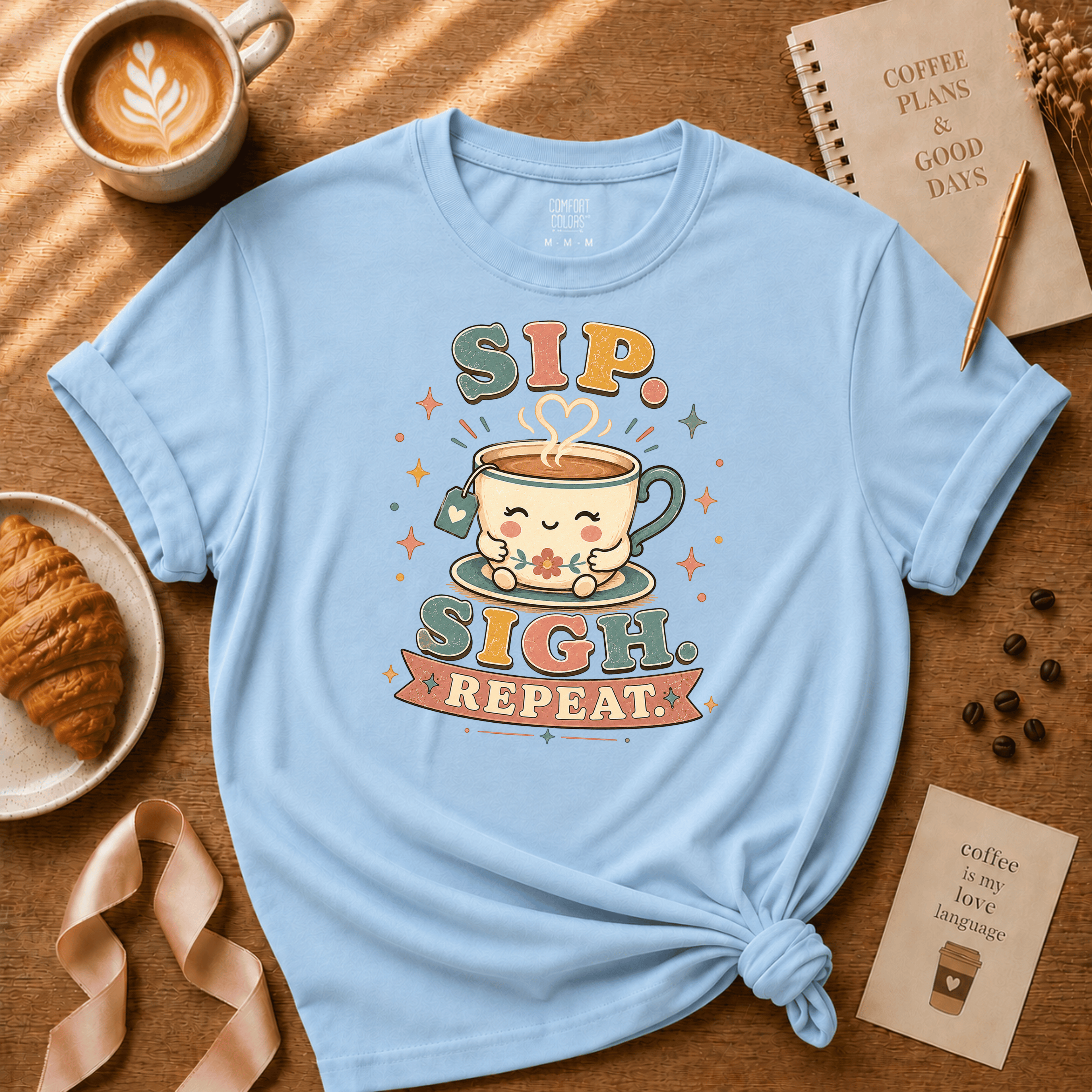 Sip. Sigh. Repeat | Coffee Lover Graphic T-Shirt