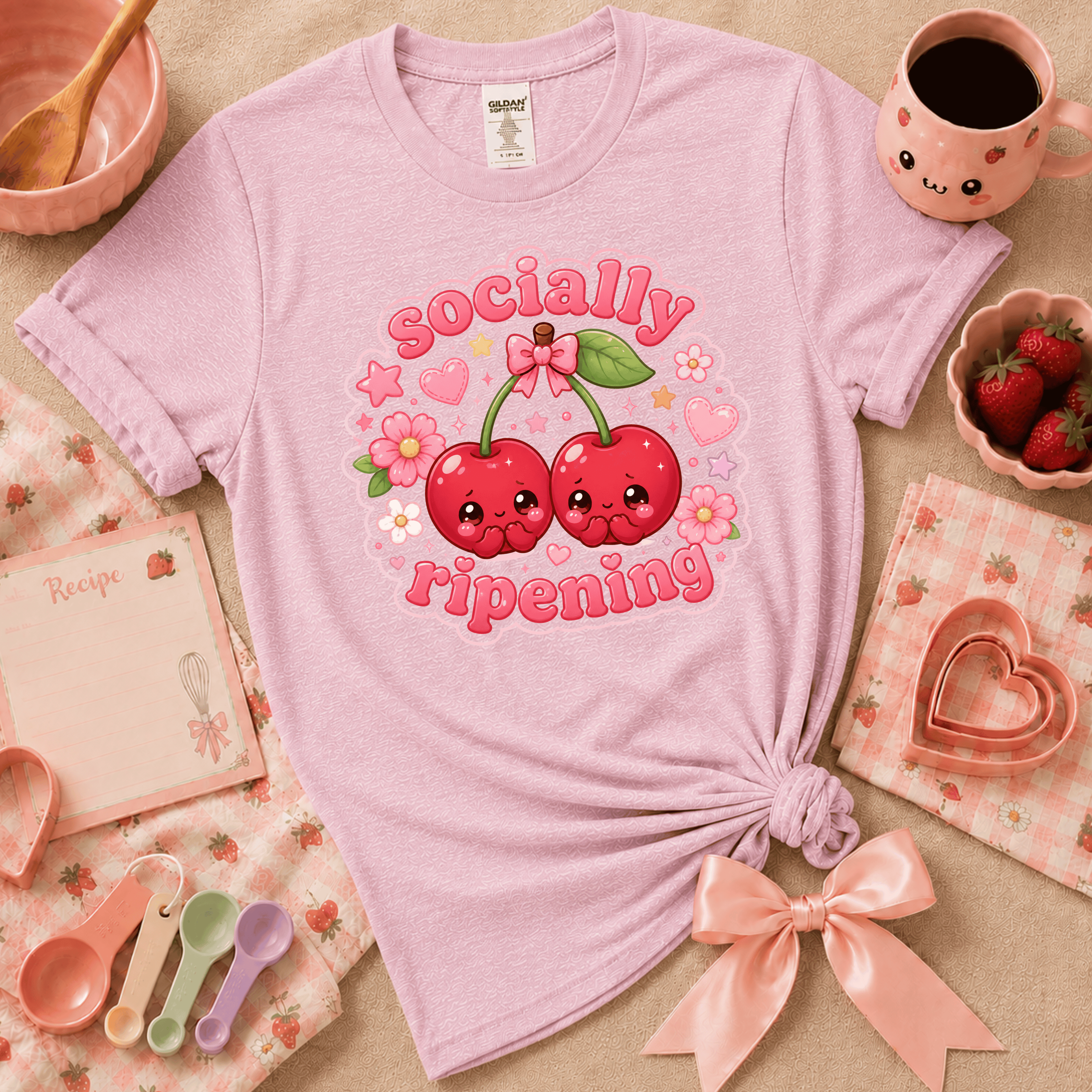 Cherry Ripening | Cute Food Graphic T-Shirt