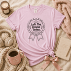 Left The House introvert graphic t-shirt cozy flat lay in light pink.