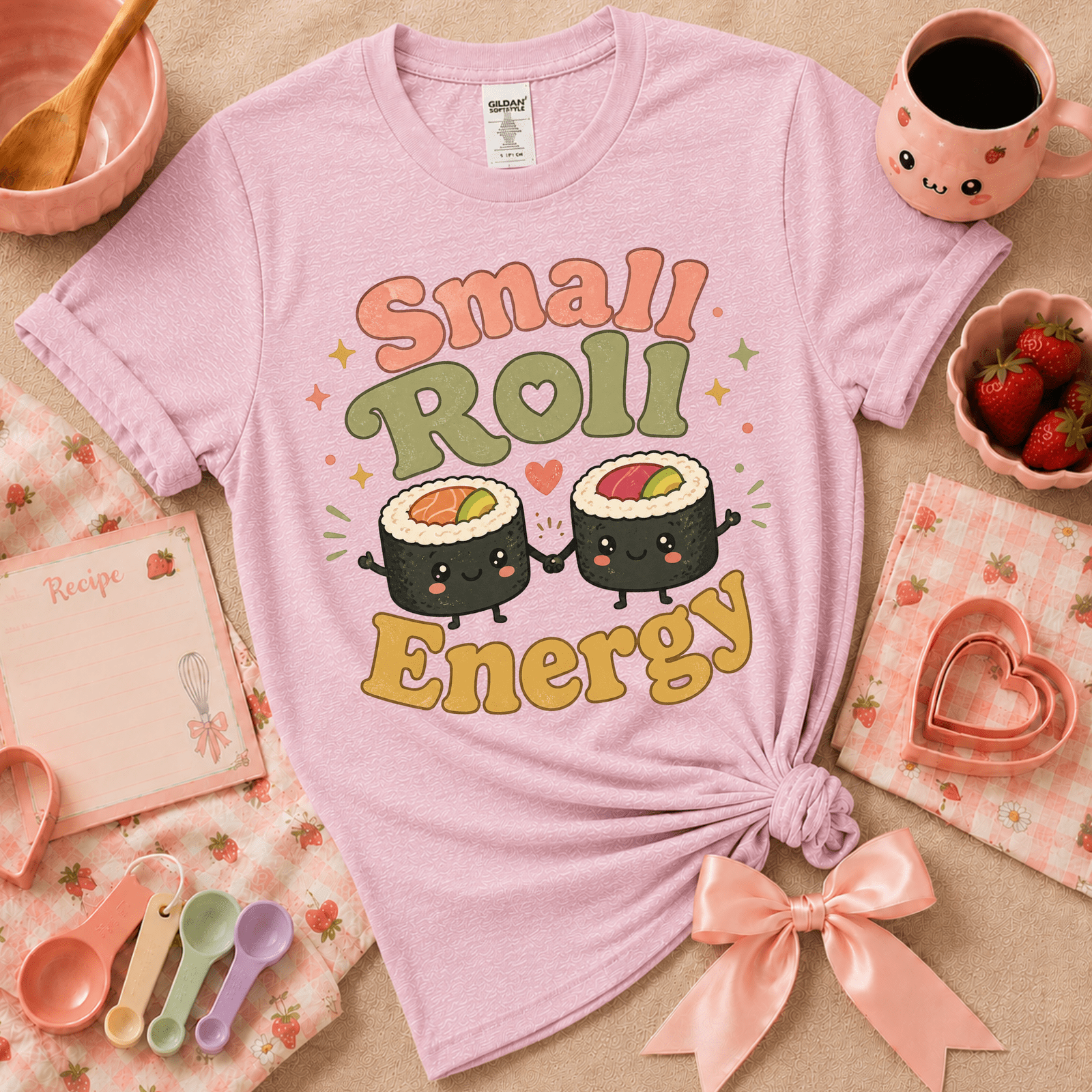 Small Roll Energy | Cute Food Graphic T-Shirt