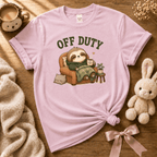 Off Duty cute animal graphic t-shirt cozy flat lay in light pink.