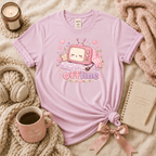 Offline introvert graphic t-shirt cozy flat lay in light pink.