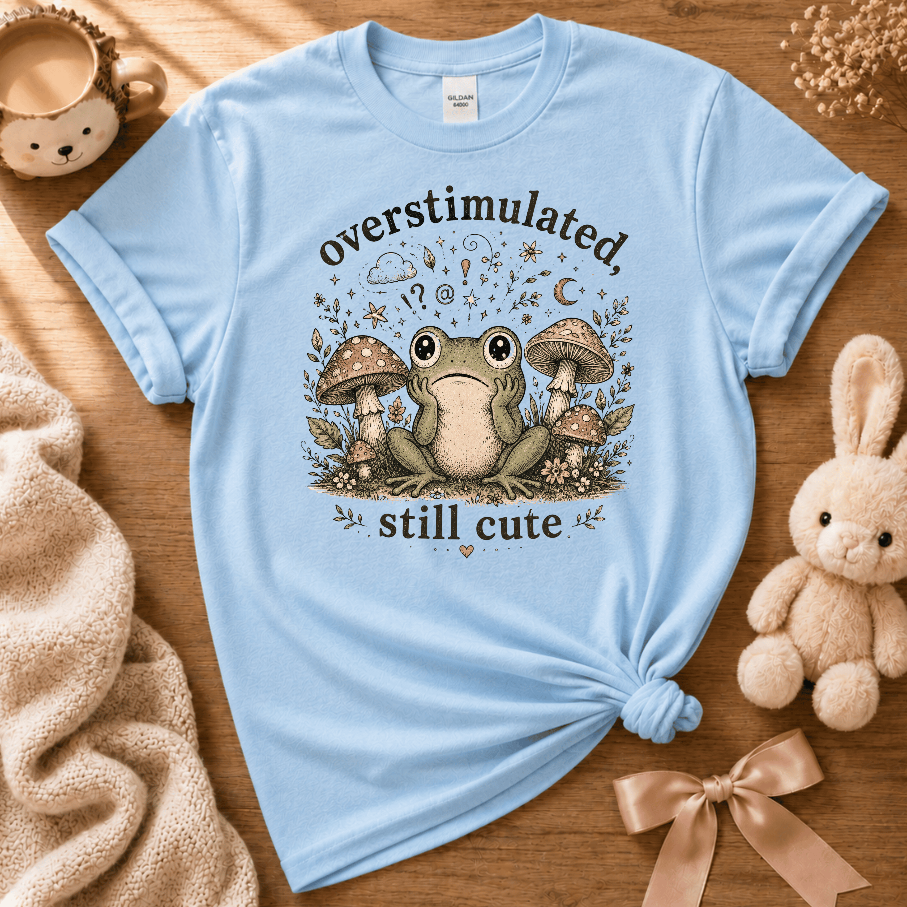 Overstimulated, Still Cute | Cute Animal Graphic T-Shirt