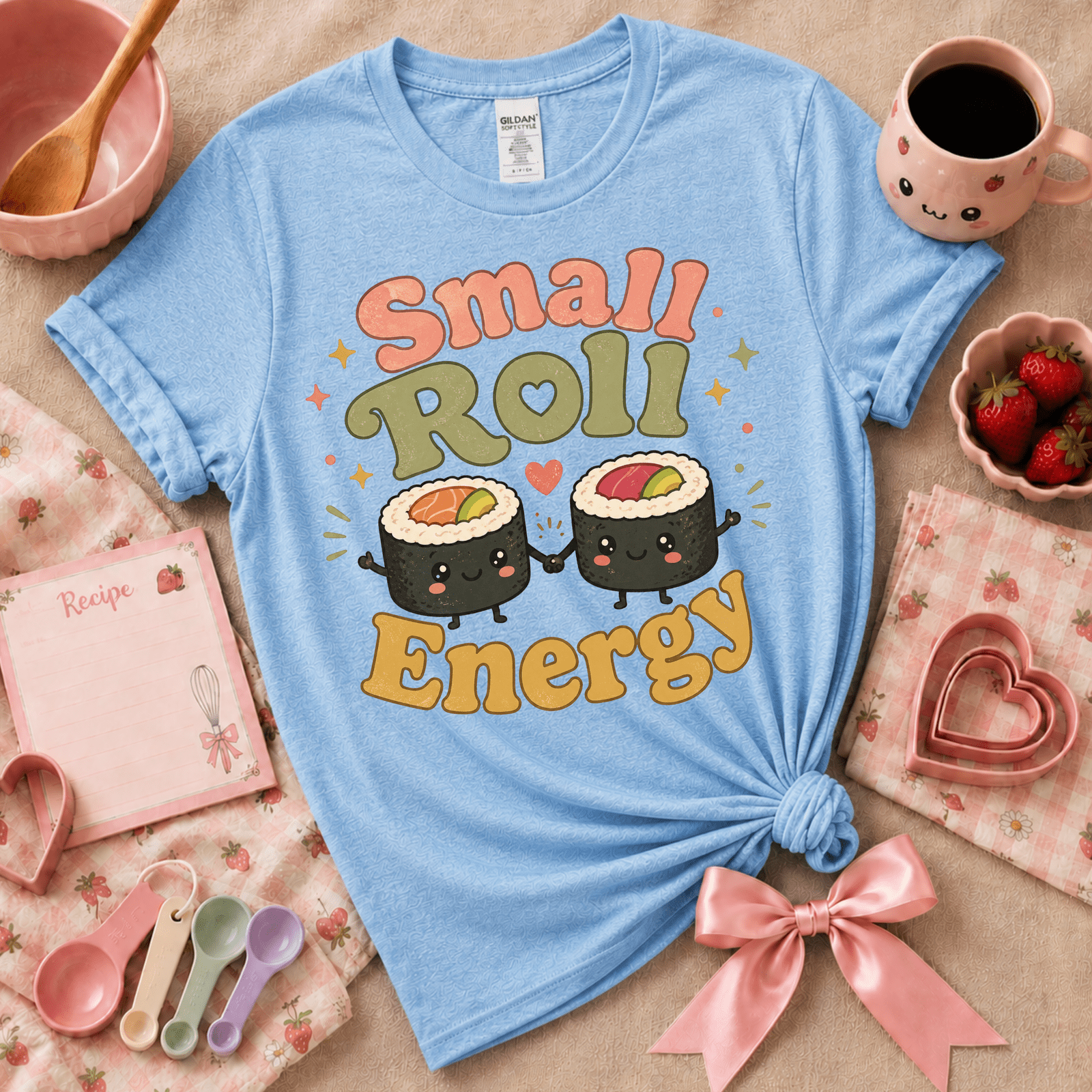 Small Roll Energy | Cute Food Graphic T-Shirt