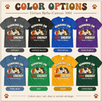 Low Energy Cat Premium T-Shirt color chart: Asphalt, Vintage Black, True Royal, Team Purple, Steel Blue, Leaf, Gold, Evergreen