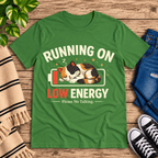Low Energy Cat Premium T-Shirt in leaf green, flat lay