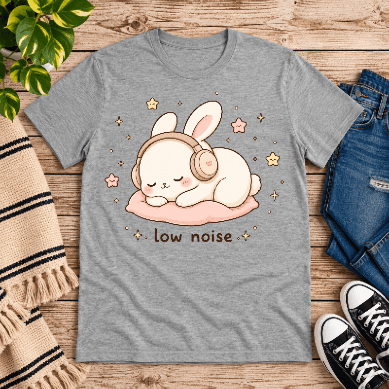 Low Noise Bunny Premium T-Shirt in athletic heather gray, flat lay