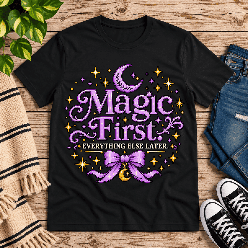 Magic First Premium T-Shirt in vintage black, flat lay