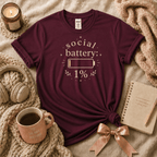 Social Battery 1% | Funny Introvert Graphic T-Shirt