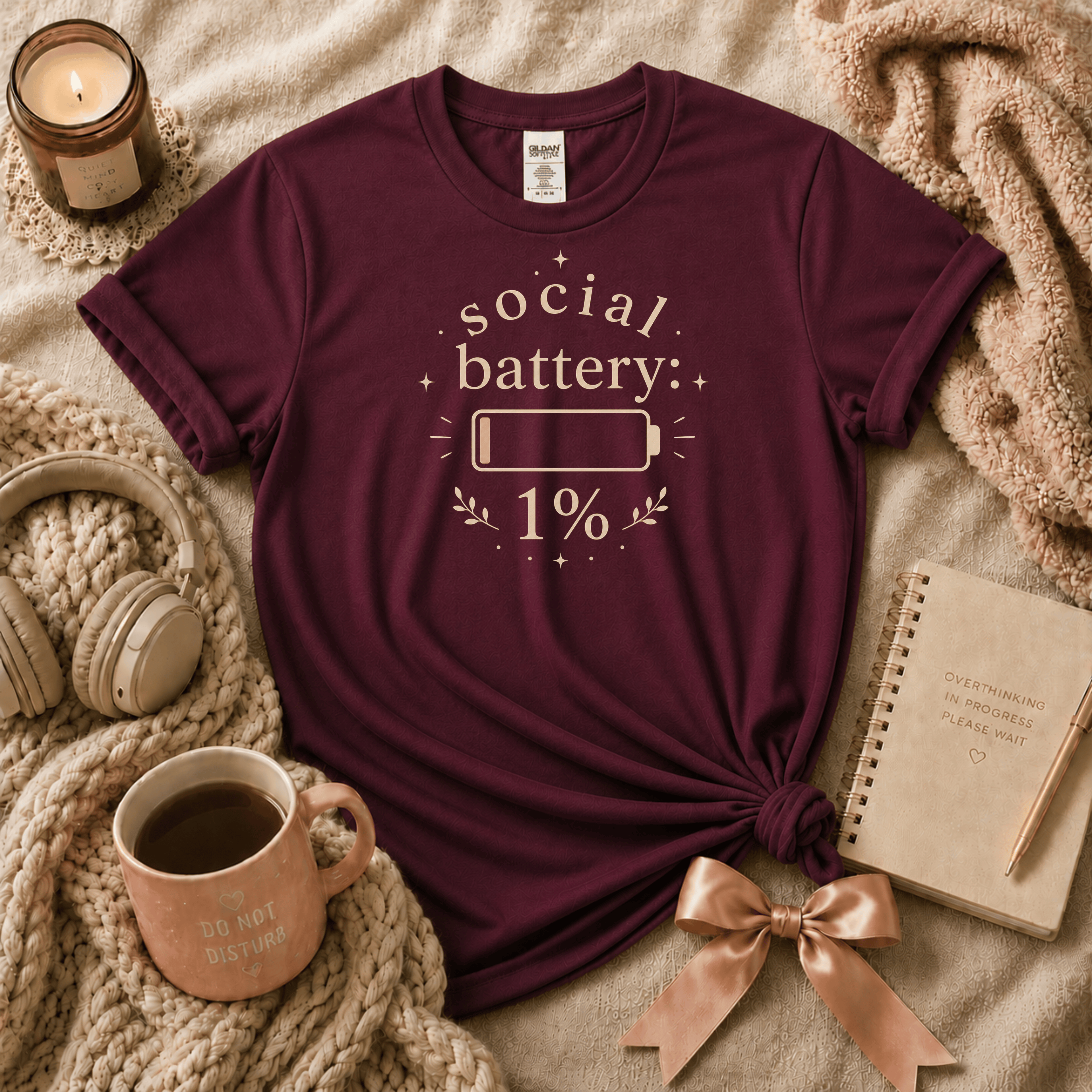 Social Battery 1% | Funny Introvert Graphic T-Shirt