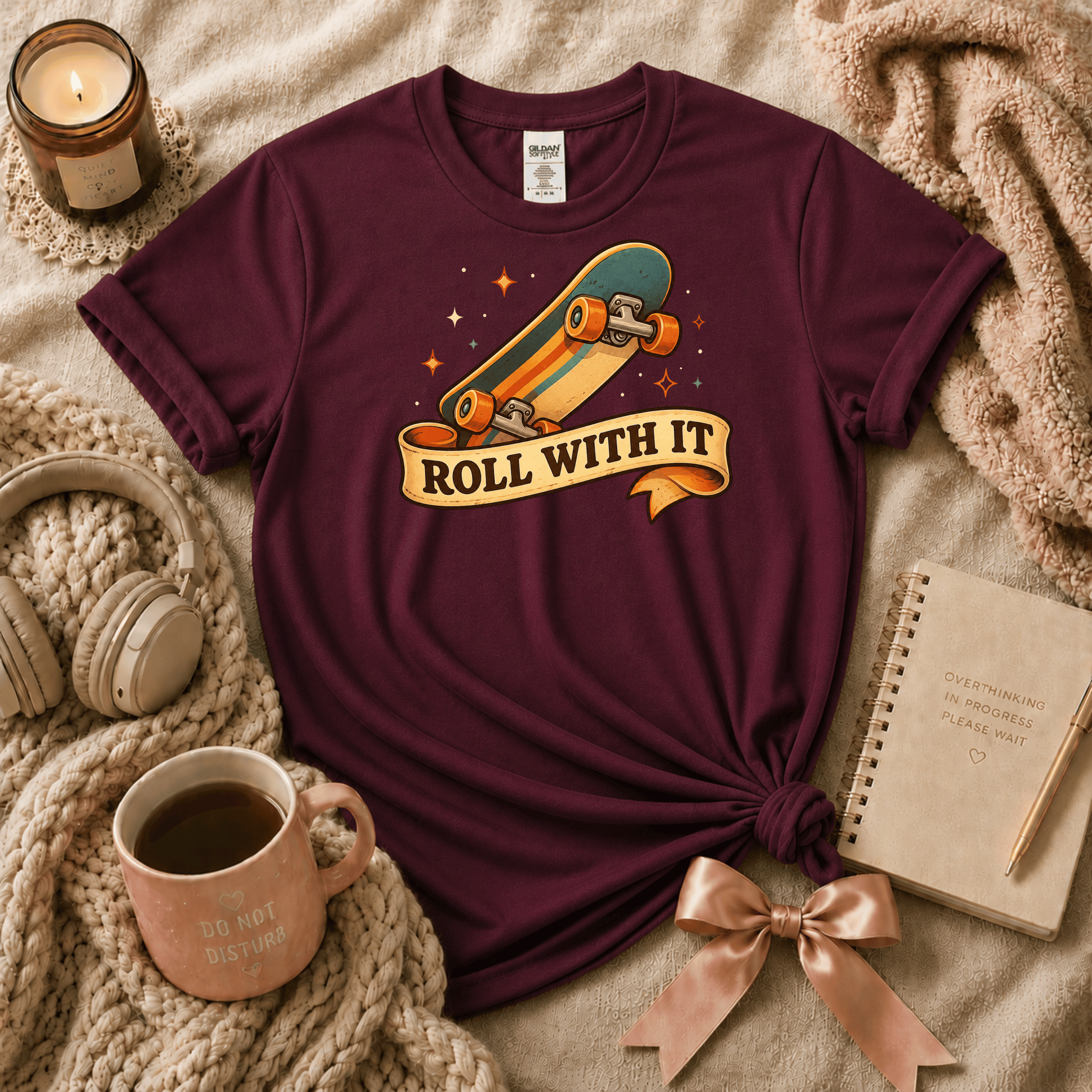 Roll With It Skateboard | Cute Food Graphic T-Shirt