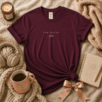 Low Noise introvert graphic t-shirt cozy flat lay in maroon.