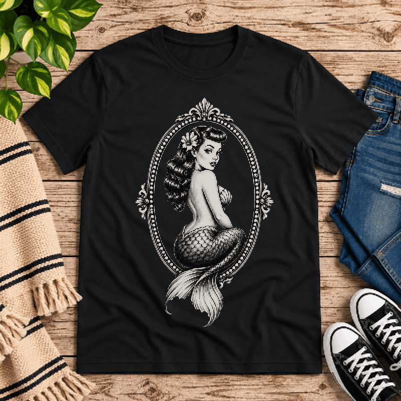 Mermaid Cameo Premium T-Shirt in vintage black, flat lay