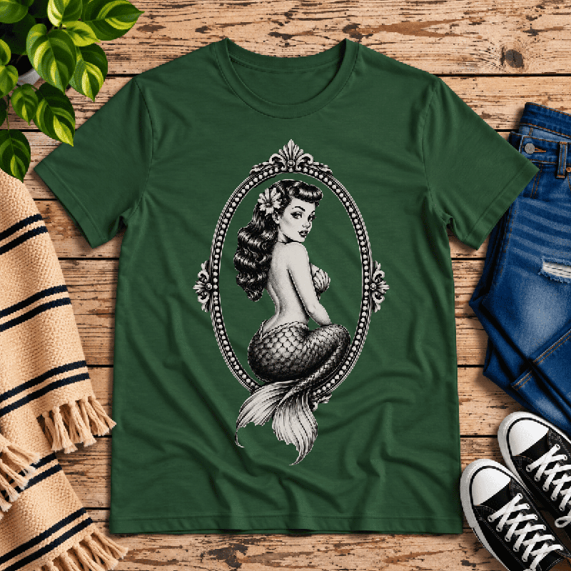 Mermaid Cameo Premium T-Shirt in evergreen, flat lay