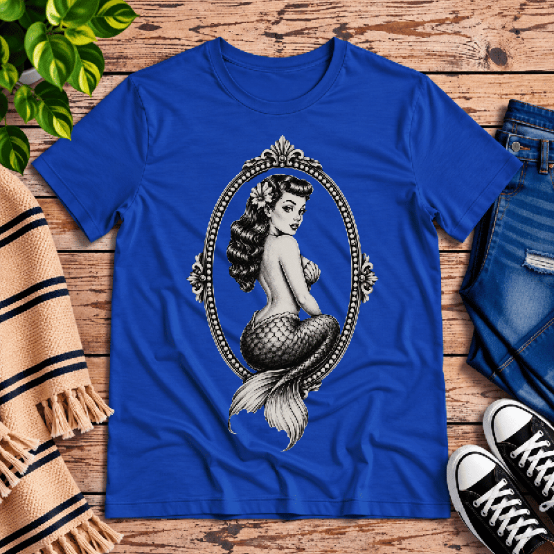 Mermaid Cameo Premium T-Shirt in true royal blue, flat lay