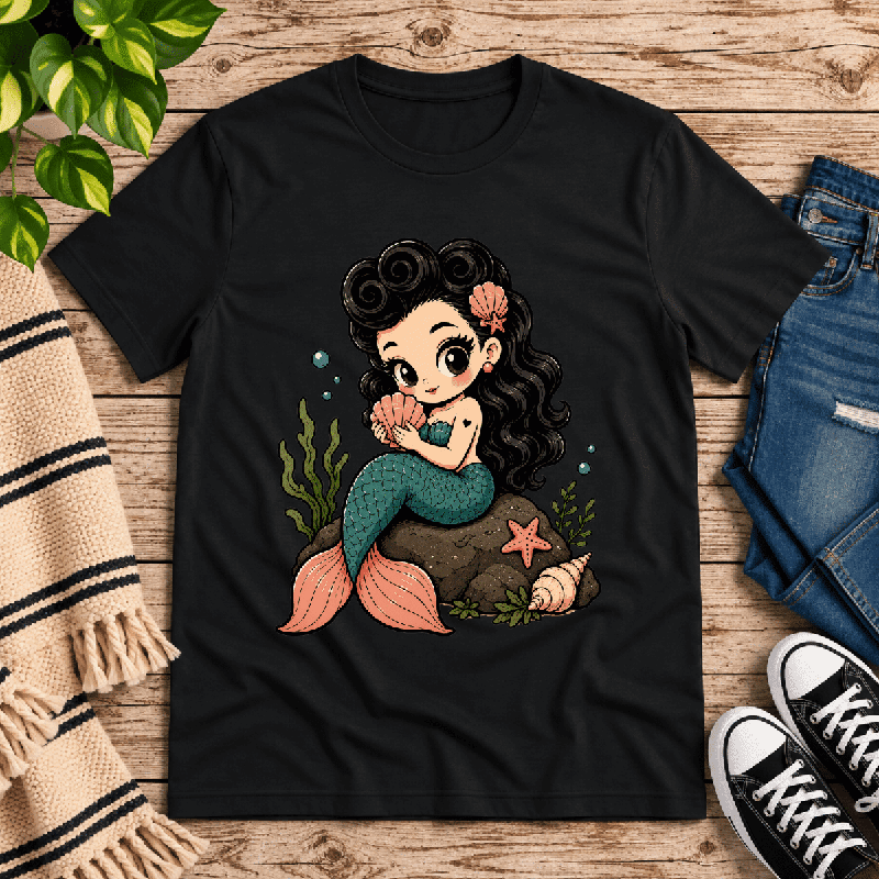 Mermaid Molly Premium T-Shirt in vintage black, flat lay