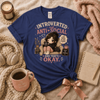 Not Anti-Social introvert graphic t-shirt cozy flat lay in metro blue.