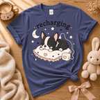 Sleeping Boston cute animal graphic t-shirt cozy flat lay in metro blue.