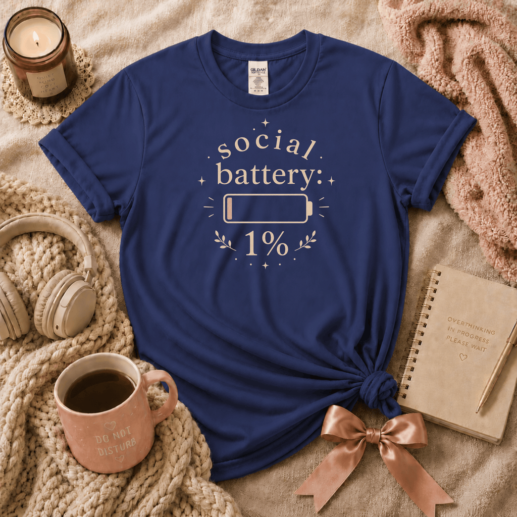 Social Battery 1% | Funny Introvert Graphic T-Shirt