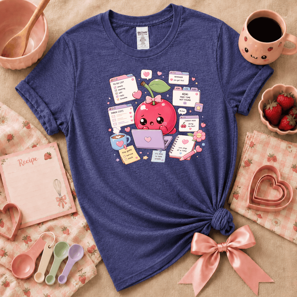 Overwhelmed Cherry | Cute Food Graphic T-Shirt